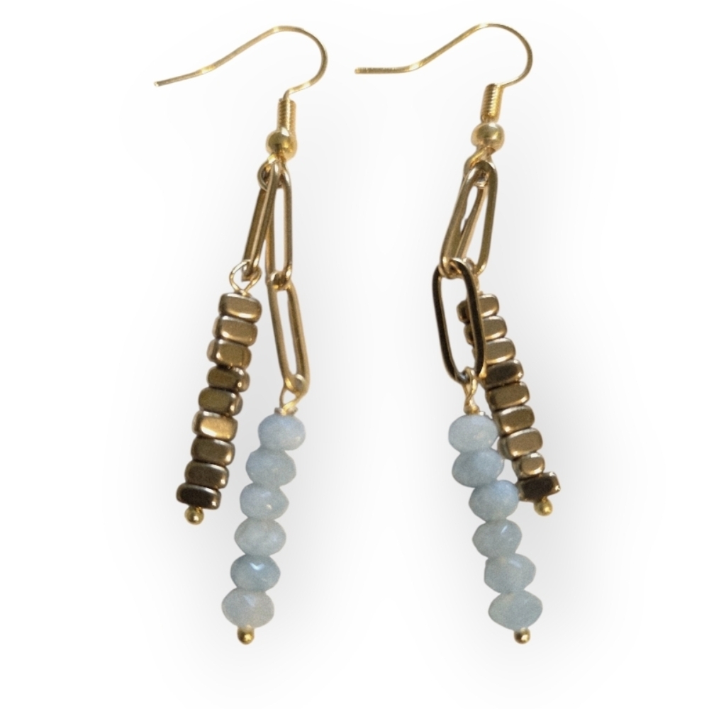 Blue Chalcedony Hematite Paperclip Earring